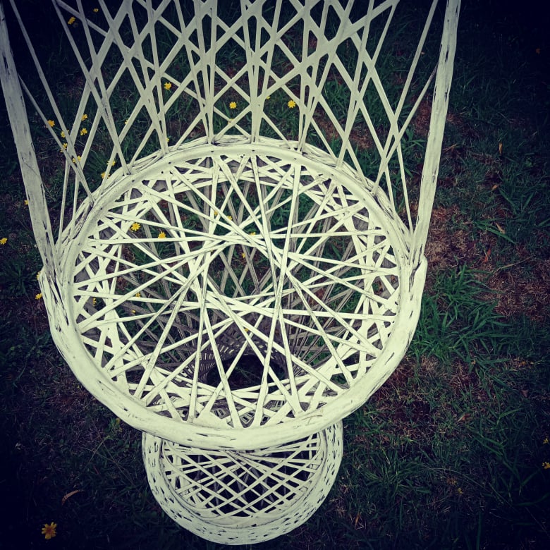 Russell Woodard stool original restored powder coated white original fibreglass
