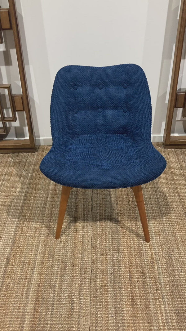 Featherston button back contour chair A305H model fully restored Zepel boucle blue