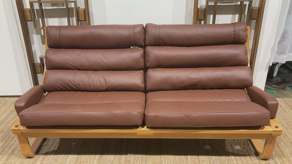 Tessa T4 sling 2 seater couch Fred Lowen fully restored new Italian tan leather teak