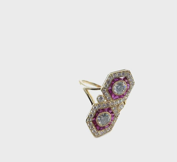 14ct yellow gold ruby diamond ring round brilliant cut evaluation $12k size J1/2