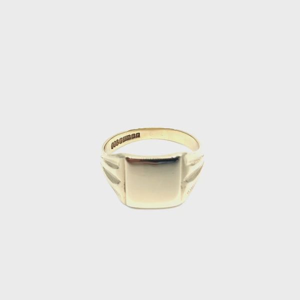 Rolling Square 9ct yellow gold gents mens signet ring size T England Birmingham 1950s