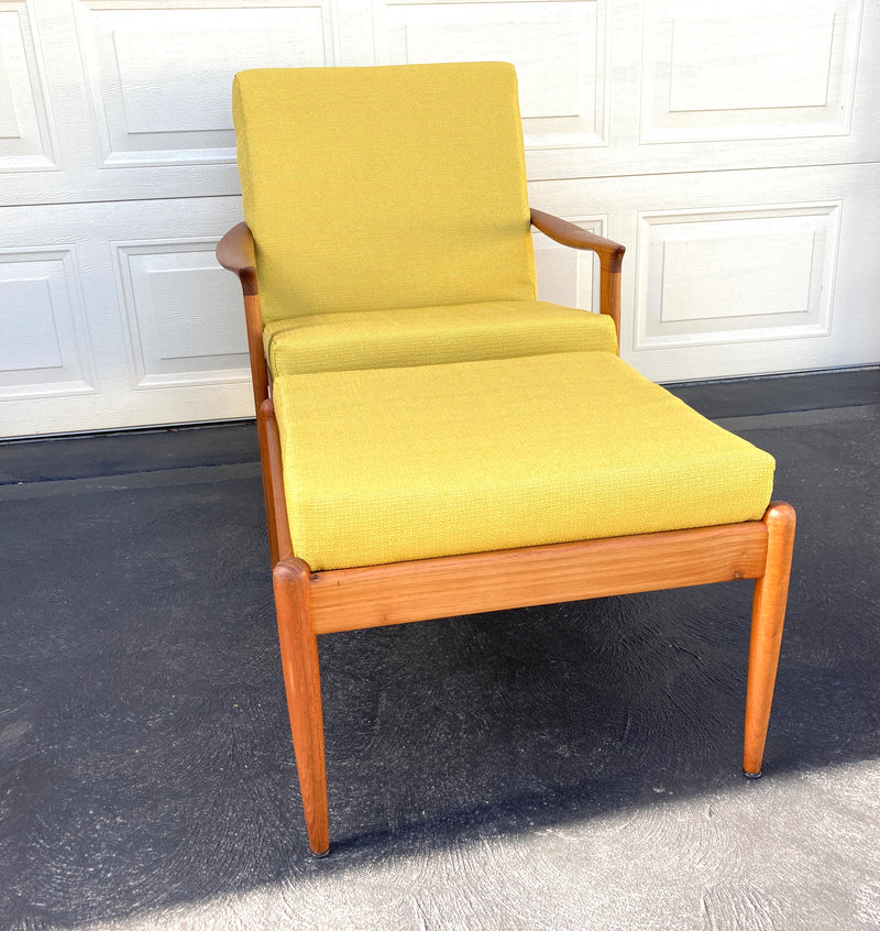 Parker armchair genuine 1960s restored MCM matching ottoman mustard yellow