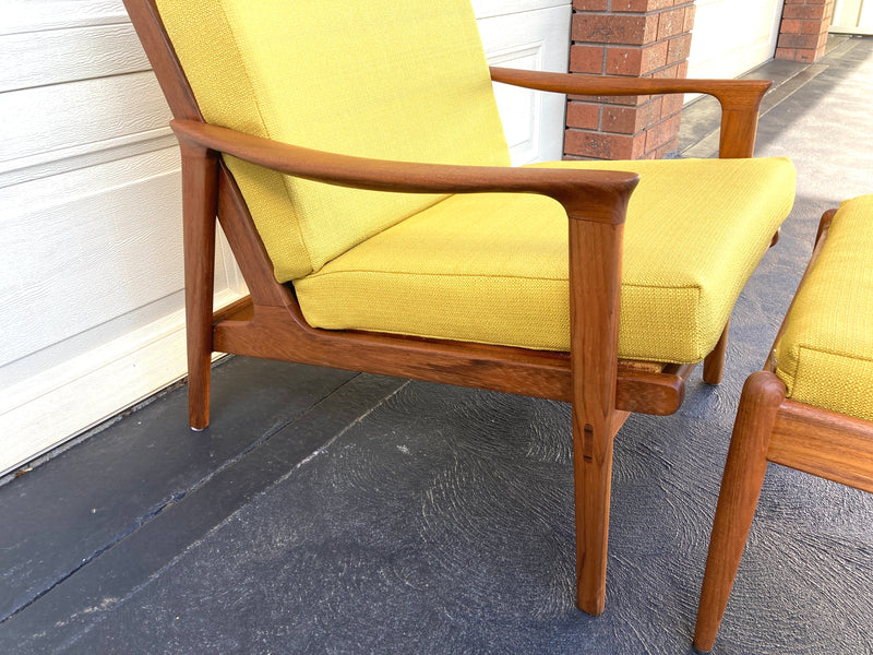 Parker armchair genuine 1960s restored MCM matching ottoman mustard yellow