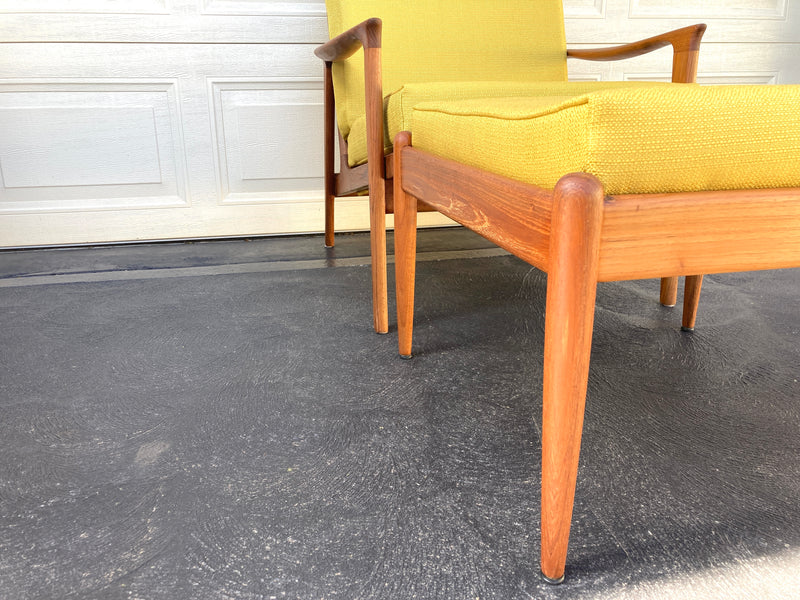 Parker armchair genuine 1960s restored MCM matching ottoman mustard yellow
