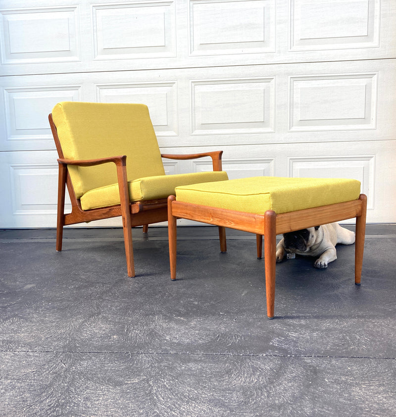 Parker armchair genuine 1960s restored MCM matching ottoman mustard yellow