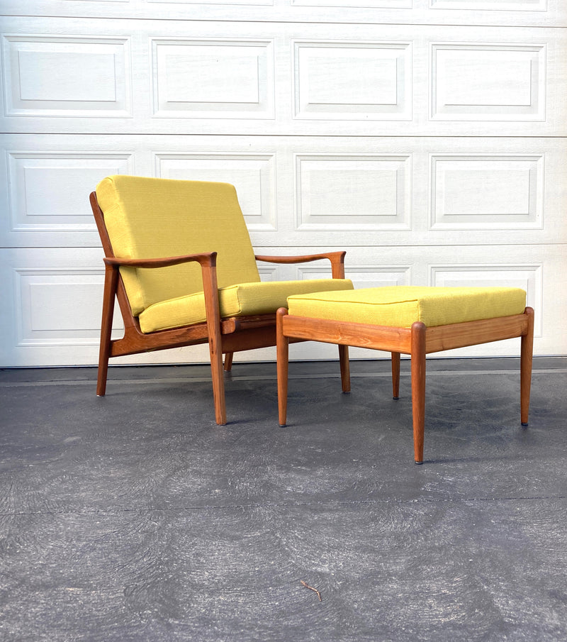 Parker armchair genuine 1960s restored MCM matching ottoman mustard yellow