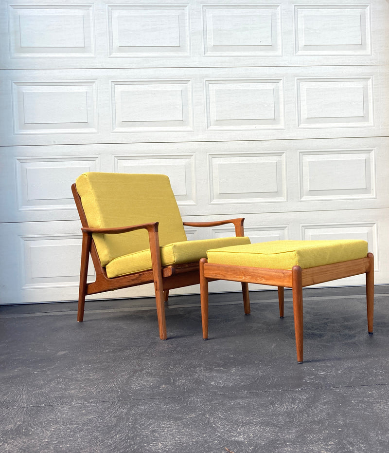 Parker armchair genuine 1960s restored MCM matching ottoman mustard yellow