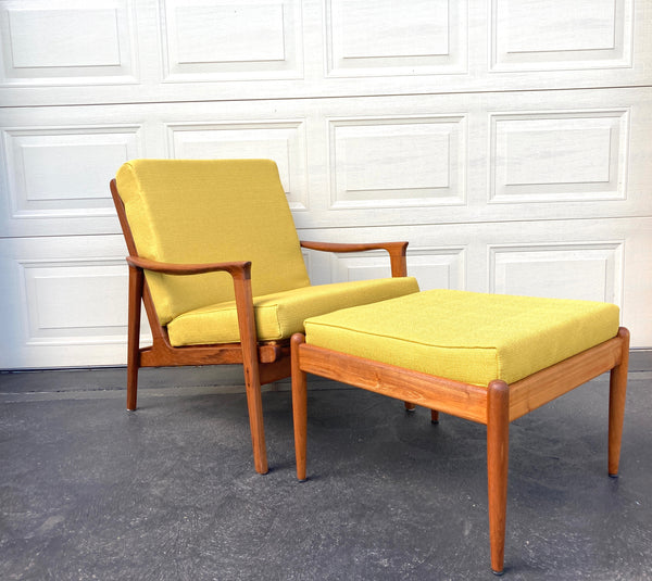 Parker armchair genuine 1960s restored MCM matching ottoman mustard yellow