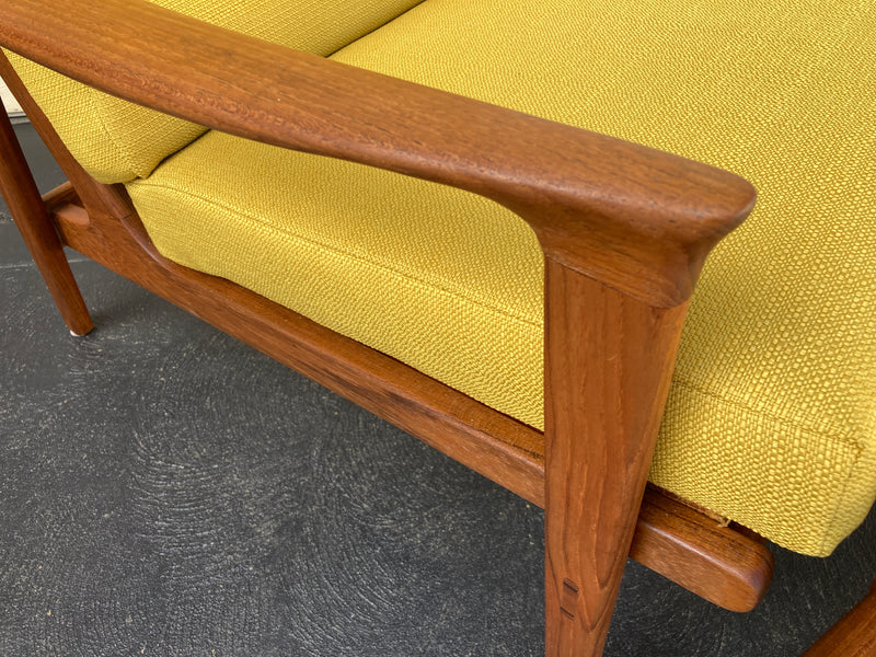 Parker armchair genuine 1960s restored MCM matching ottoman mustard yellow