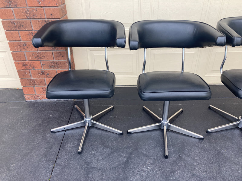 Vintage retro tub bar swivel chairs black vinyl MCM 1970s