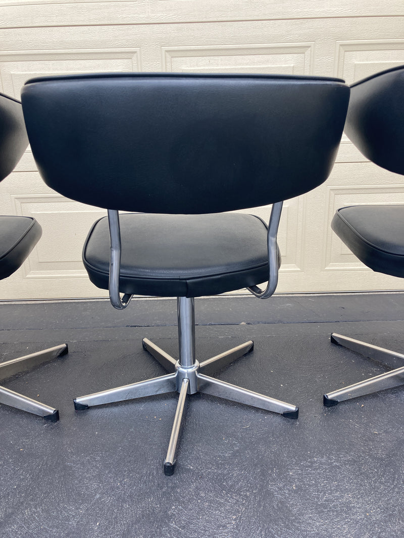 Vintage retro tub bar swivel chairs black vinyl MCM 1970s