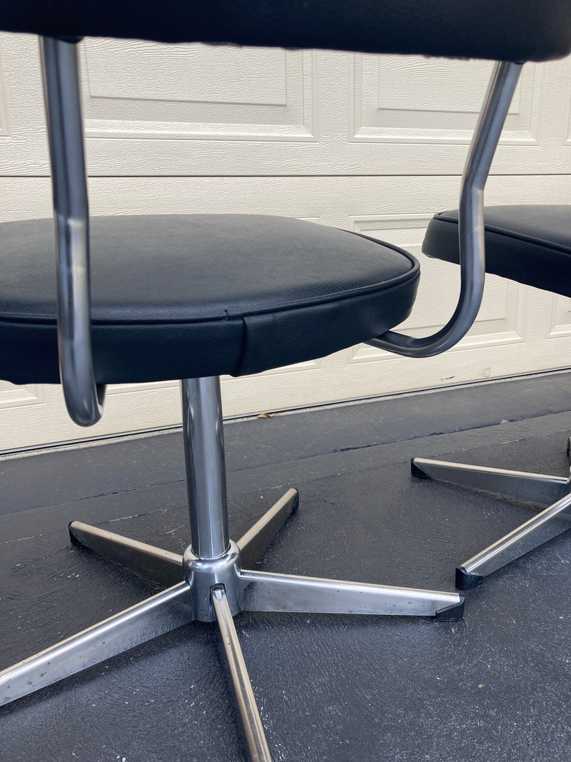 Vintage retro tub bar swivel chairs black vinyl MCM 1970s