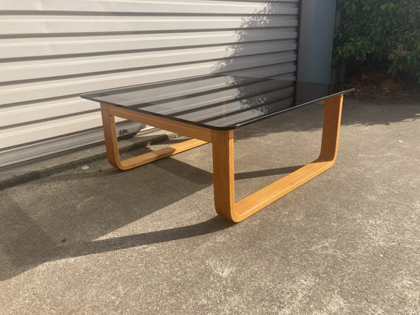 Tessa Coffee table smoke glass teak original MCM restored CT4/S Fred Lowen