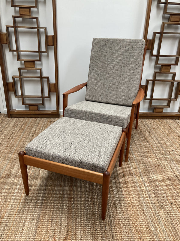 Parker single spring back restored MCM 1960s armchair Zepel Fabrics matching ottoman