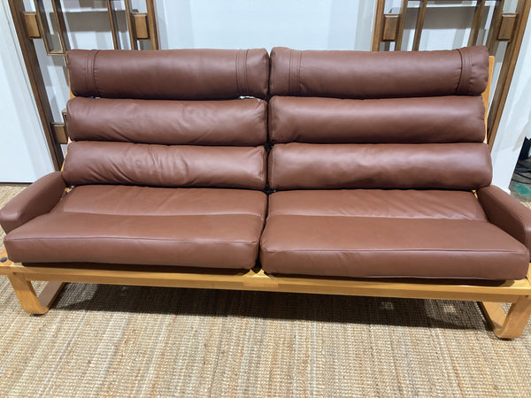 Tessa T4 sling 2 seater couch Fred Lowen fully restored new Italian tan leather teak