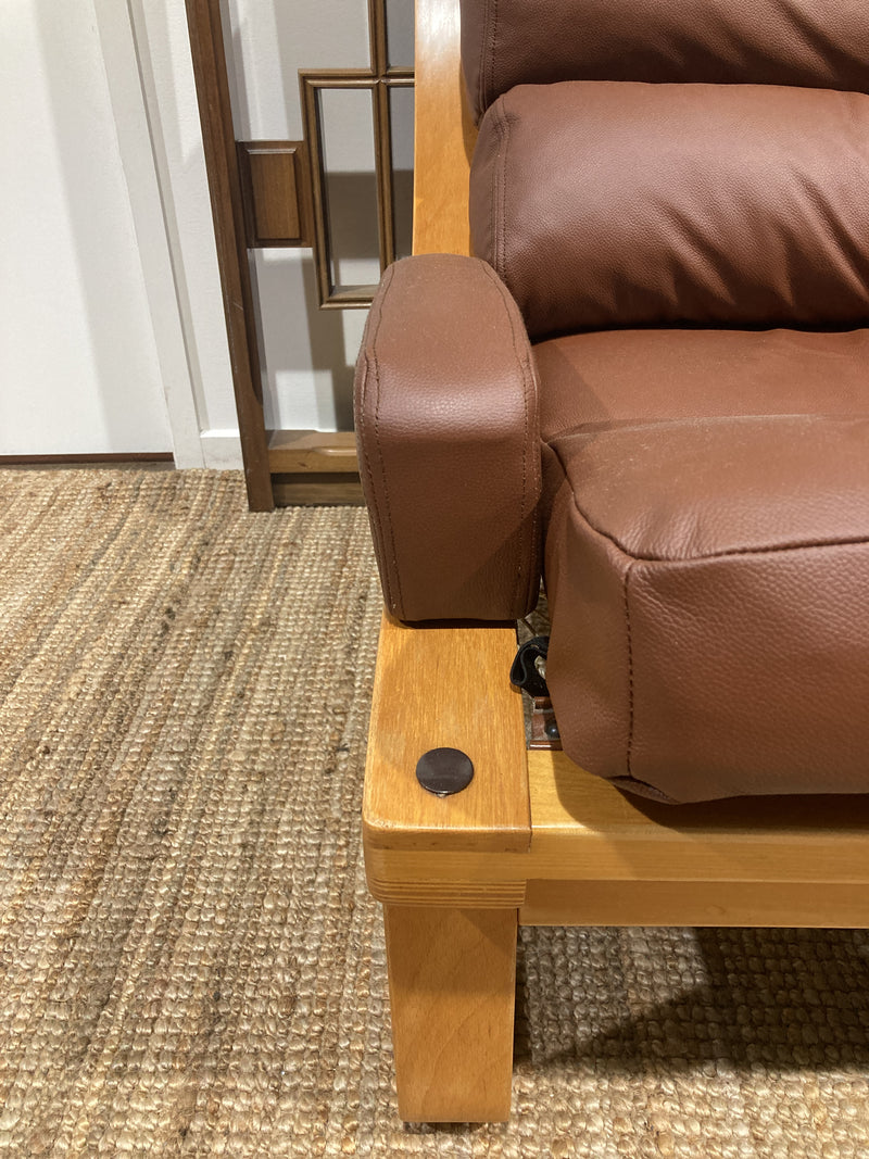 Tessa T4 sling 2 seater couch Fred Lowen fully restored new Italian tan leather teak