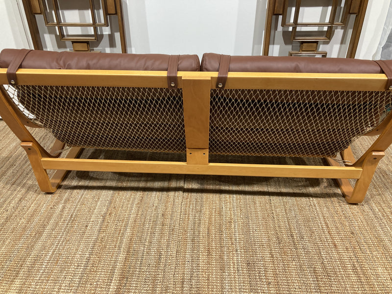 Tessa T4 sling 2 seater couch Fred Lowen fully restored new Italian tan leather teak