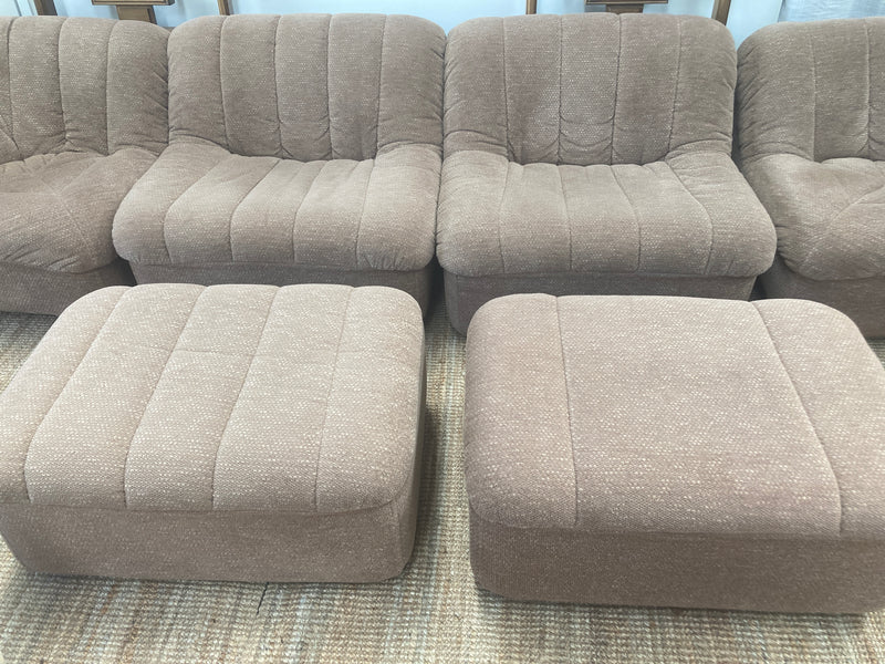 Authentic restored six piece Featherston Numero VII Lounge Suite pair of Ottoman