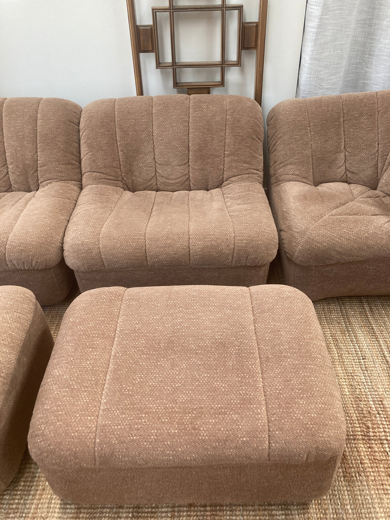 Authentic restored six piece Featherston Numero VII Lounge Suite pair of Ottoman