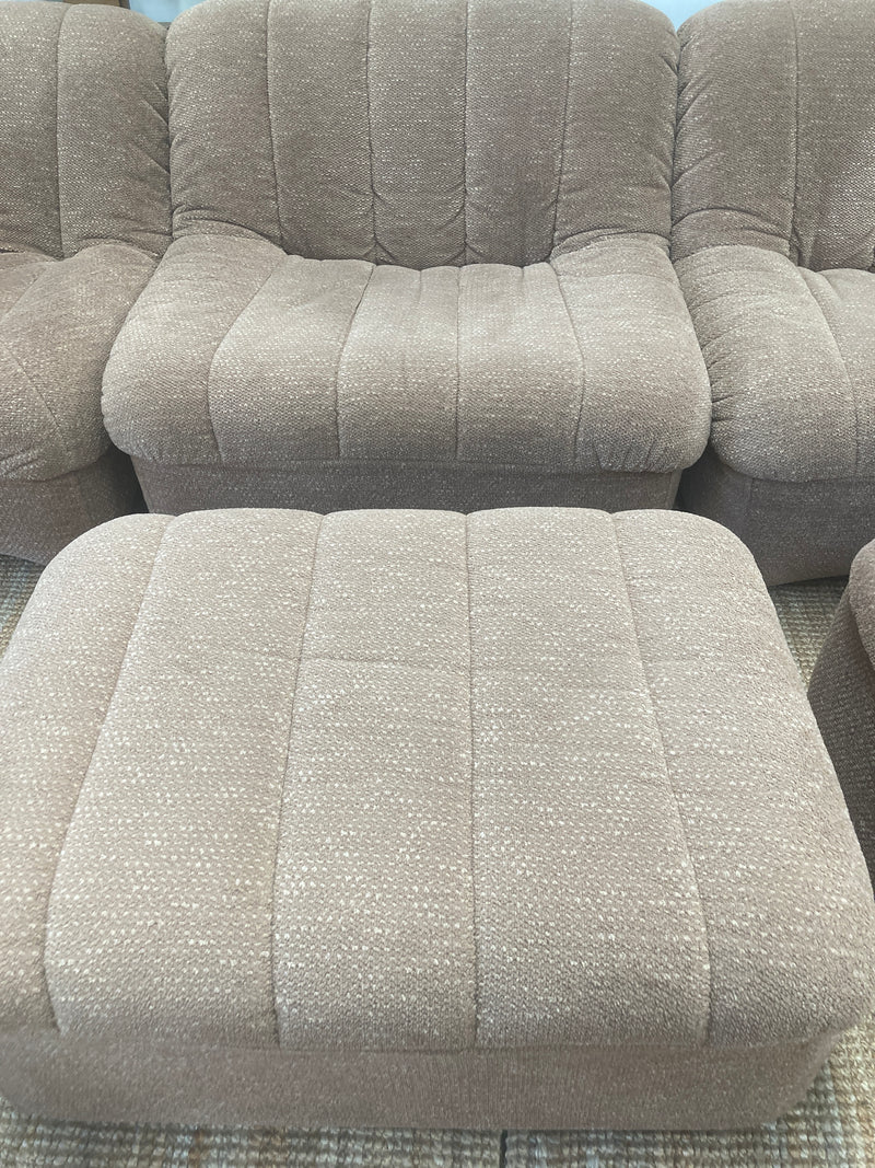 Authentic restored six piece Featherston Numero VII Lounge Suite pair of Ottoman