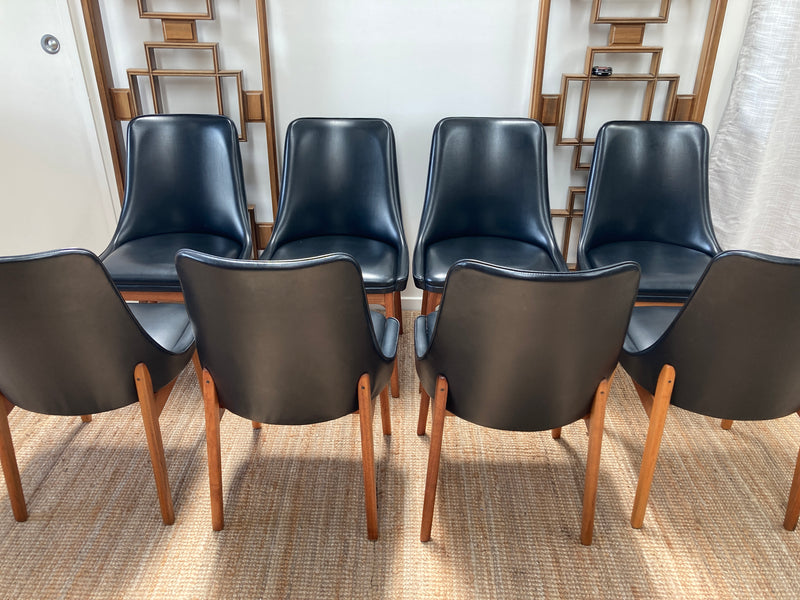 MCM dining chairs Noblett black vinyl restored set of eight