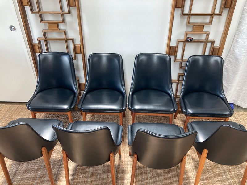 MCM dining chairs Noblett black vinyl restored set of eight