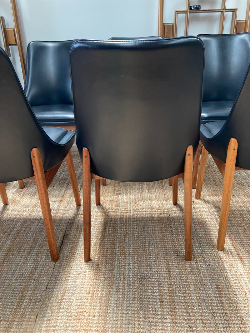 MCM dining chairs Noblett black vinyl restored set of eight