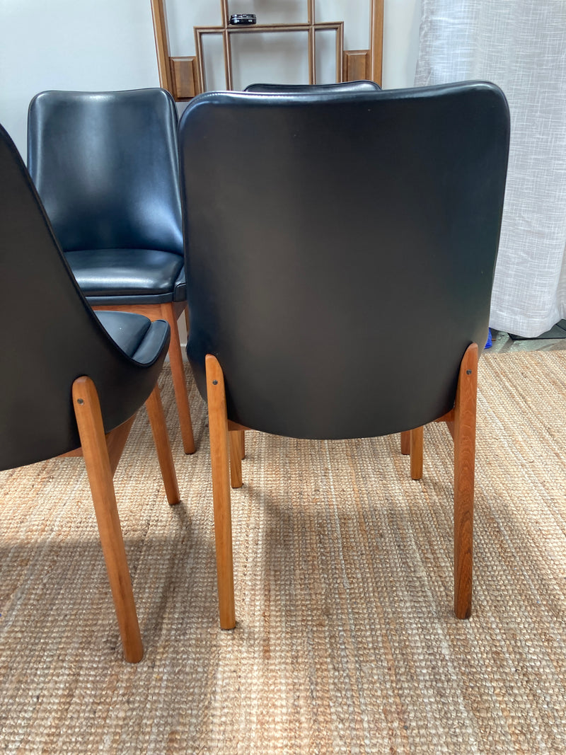 MCM dining chairs Noblett black vinyl restored set of eight
