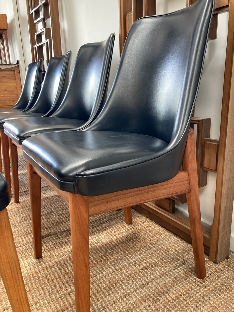 MCM dining chairs Noblett black vinyl restored set of eight