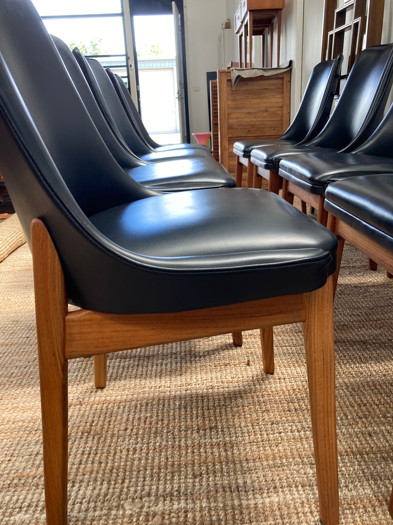 MCM dining chairs Noblett black vinyl restored set of eight