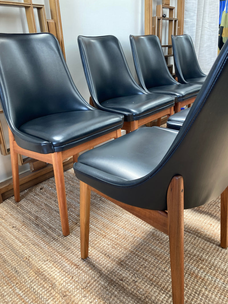 MCM dining chairs Noblett black vinyl restored set of eight