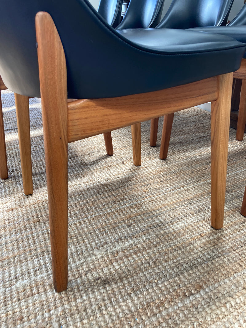 MCM dining chairs Noblett black vinyl restored set of eight