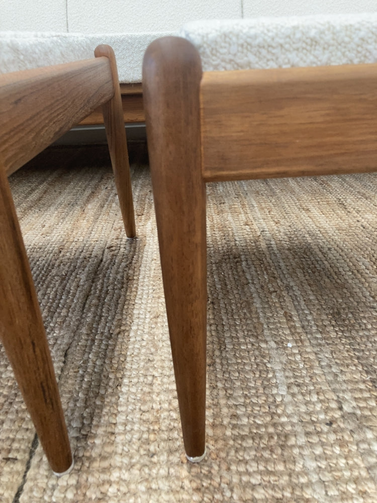 Parker wraparound rattan full set 3 seater couch pair of armchairs pair of ottomans genuine 1960s restored MCM boucle ivory