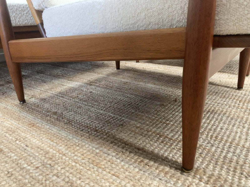 Parker wraparound rattan full set 3 seater couch pair of armchairs pair of ottomans genuine 1960s restored MCM boucle ivory
