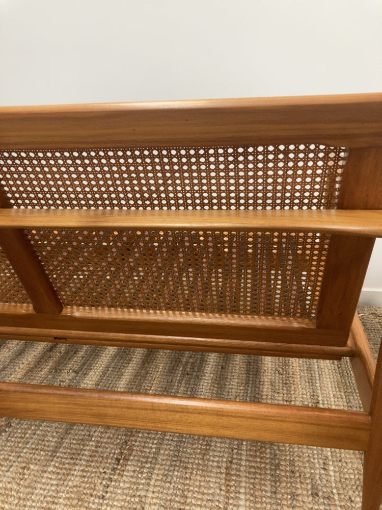 Parker wraparound rattan full set 3 seater couch pair of armchairs pair of ottomans genuine 1960s restored MCM boucle ivory
