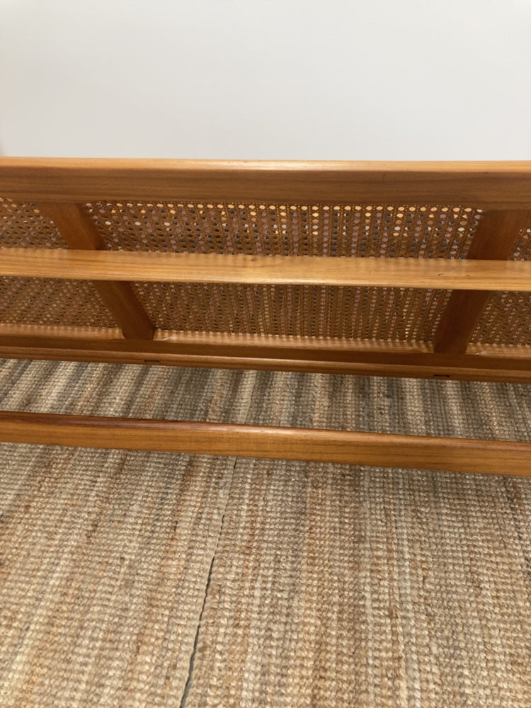 Parker wraparound rattan full set 3 seater couch pair of armchairs pair of ottomans genuine 1960s restored MCM boucle ivory