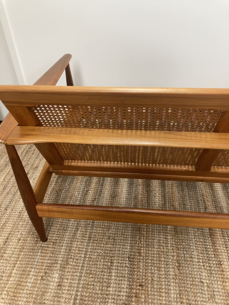 Parker wraparound rattan full set 3 seater couch pair of armchairs pair of ottomans genuine 1960s restored MCM boucle ivory