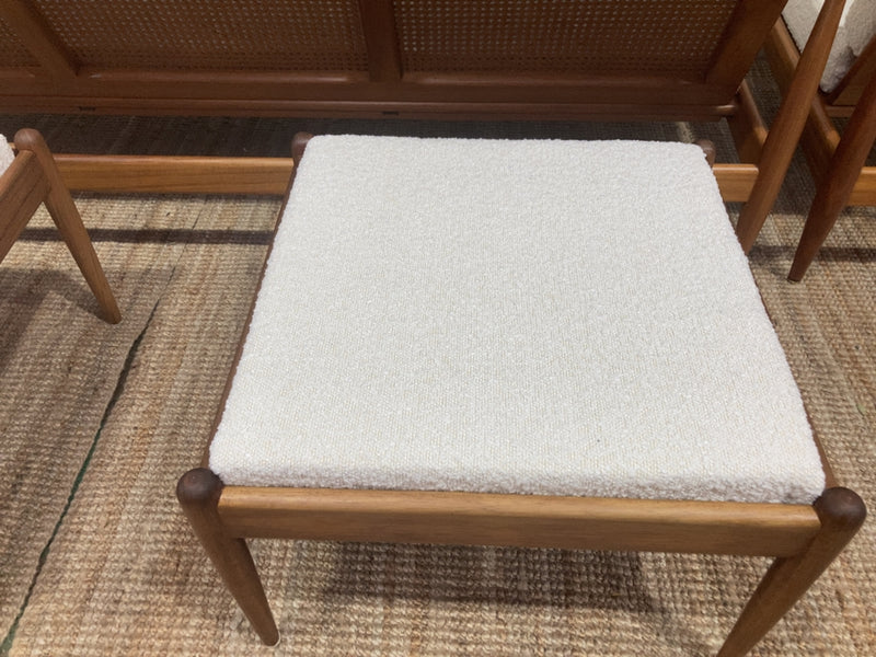 Parker wraparound rattan full set 3 seater couch pair of armchairs pair of ottomans genuine 1960s restored MCM boucle ivory
