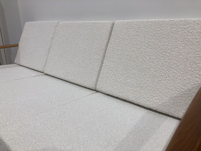 Parker wraparound rattan full set 3 seater couch pair of armchairs pair of ottomans genuine 1960s restored MCM boucle ivory