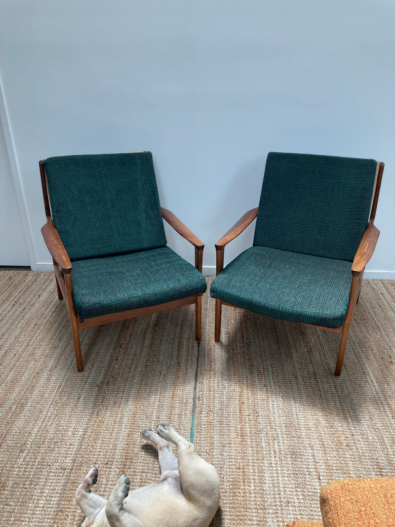 Fler Karinga armchairs pair original fabric fully restored MCM vintage