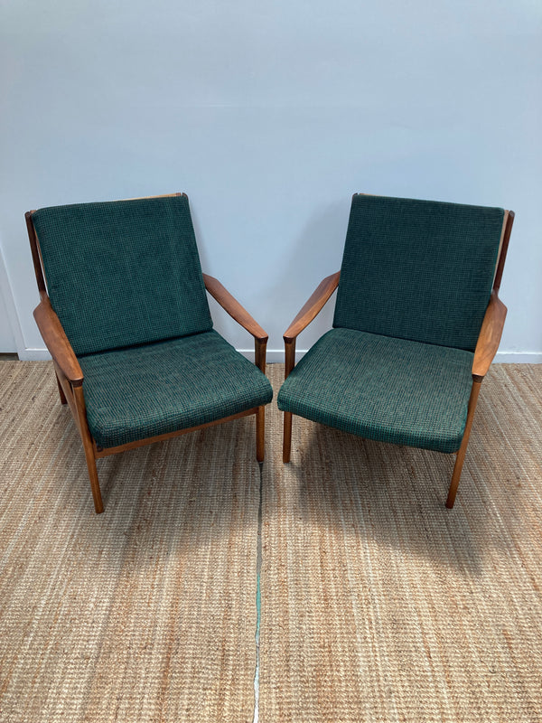 Fler Karinga armchairs pair original fabric fully restored MCM vintage