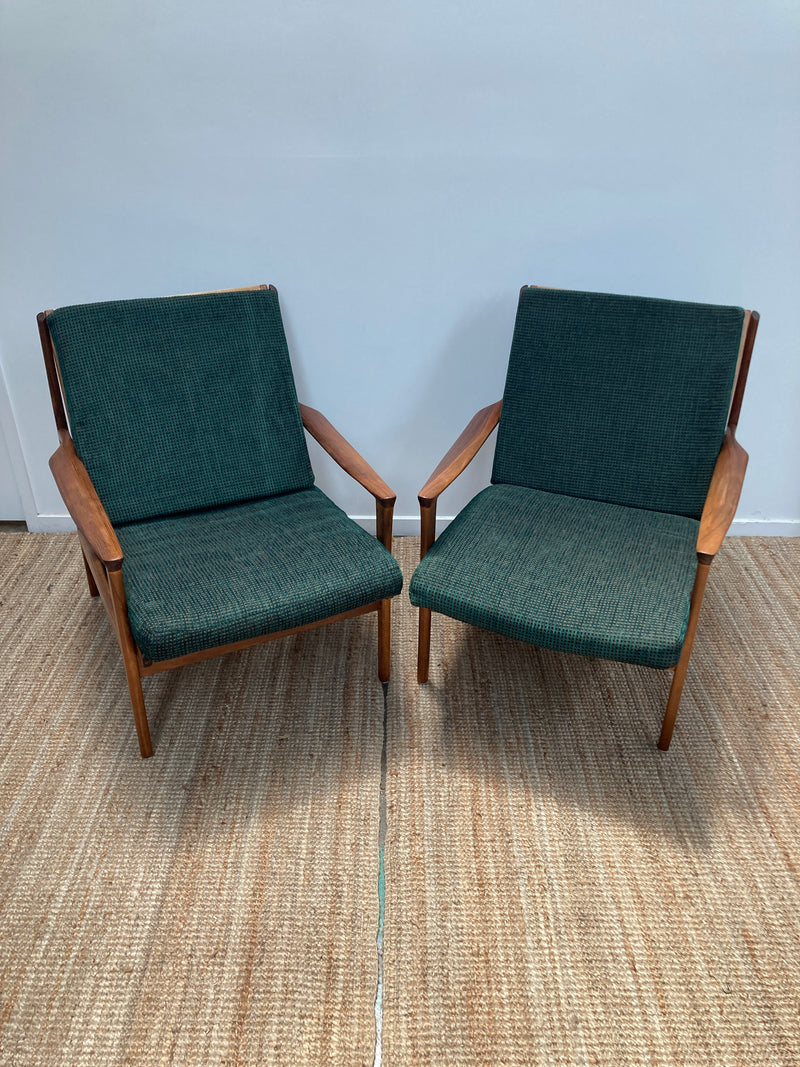 Fler Karinga armchairs pair original fabric fully restored MCM vintage