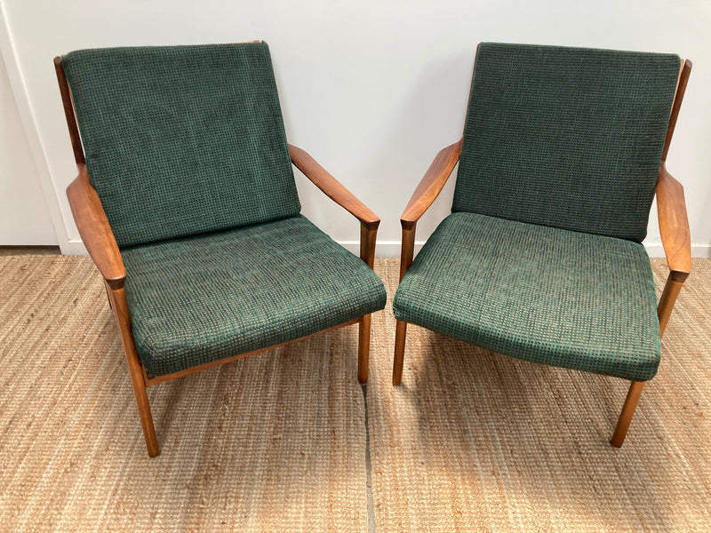 Fler Karinga armchairs pair original fabric fully restored MCM vintage
