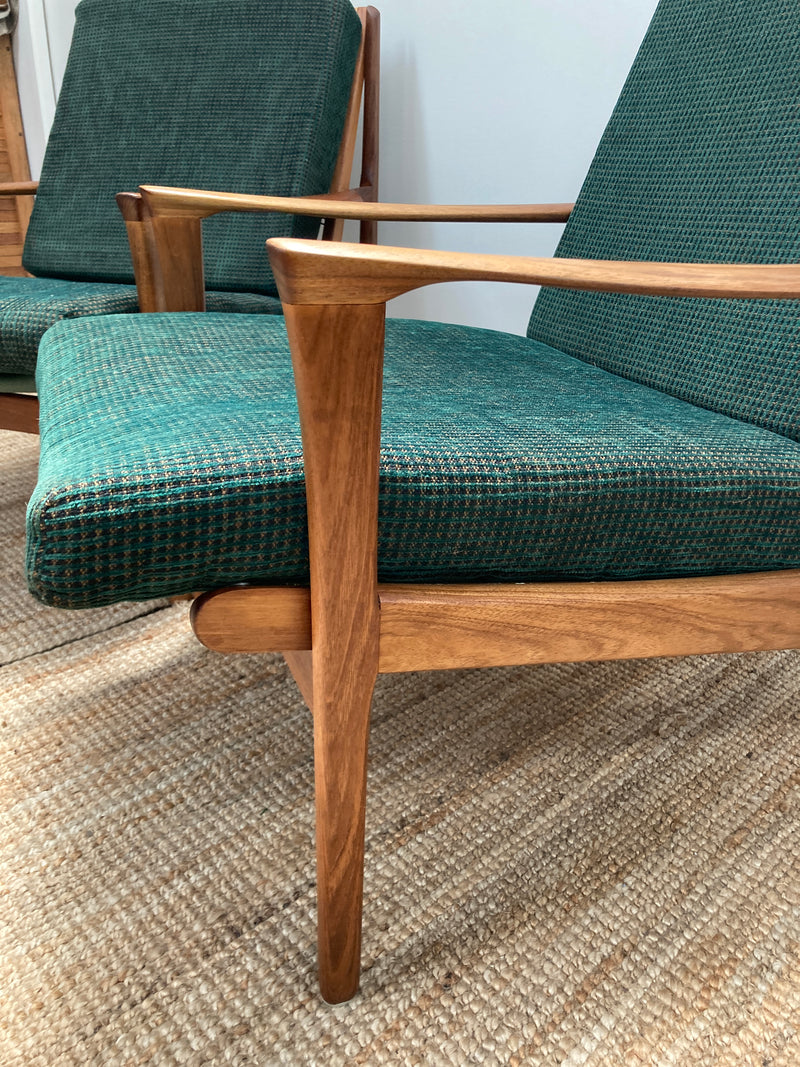 Fler Karinga armchairs pair original fabric fully restored MCM vintage