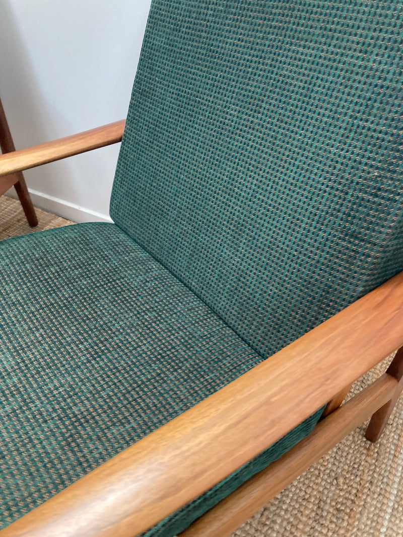 Fler Karinga armchairs pair original fabric fully restored MCM vintage