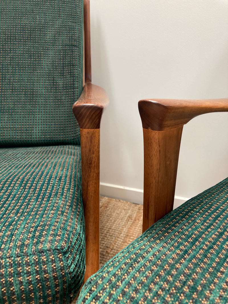 Fler Karinga armchairs pair original fabric fully restored MCM vintage