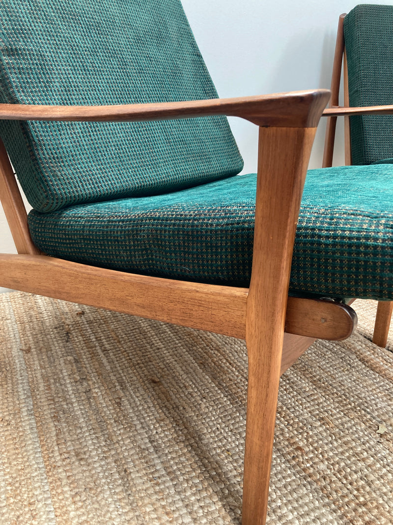Fler Karinga armchairs pair original fabric fully restored MCM vintage
