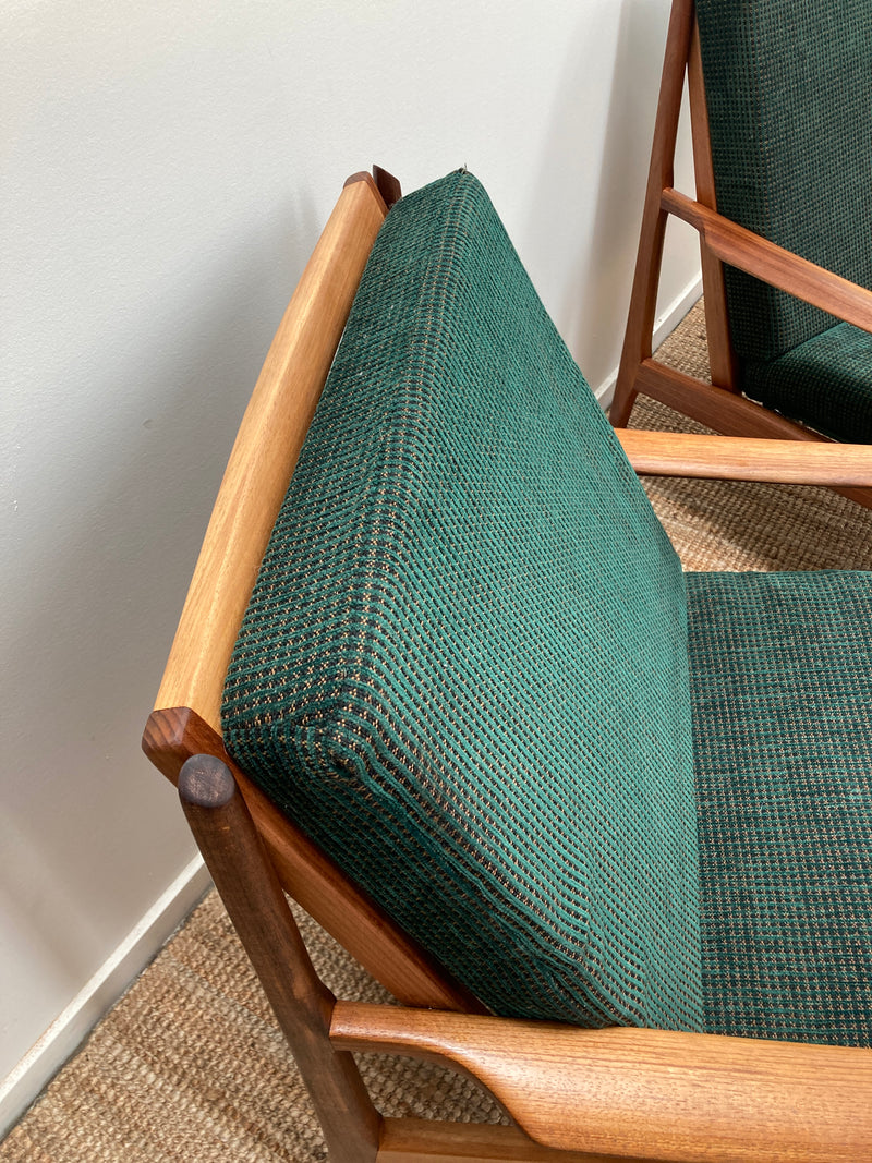 Fler Karinga armchairs pair original fabric fully restored MCM vintage