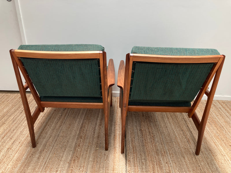 Fler Karinga armchairs pair original fabric fully restored MCM vintage