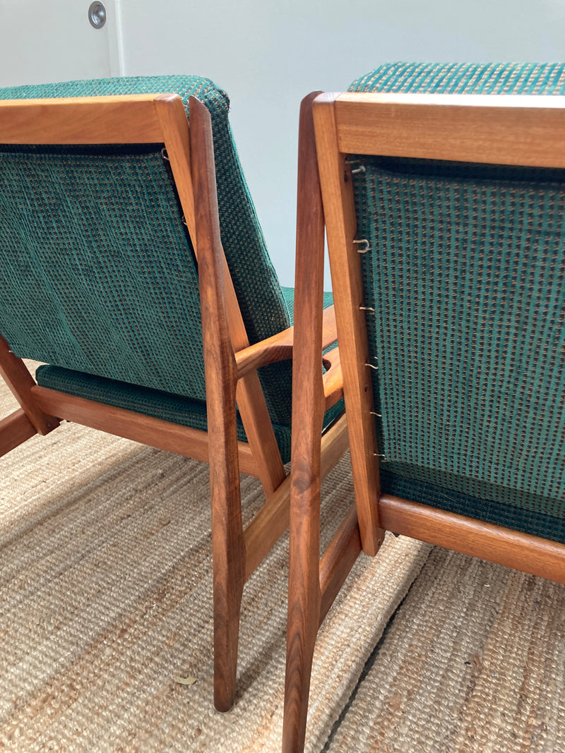 Fler Karinga armchairs pair original fabric fully restored MCM vintage